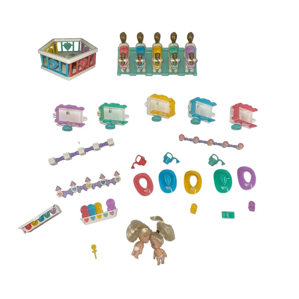 Vintage 1989 Tyco Quints Dolls Accessories Playpen Rocking Horse Wagon Hats